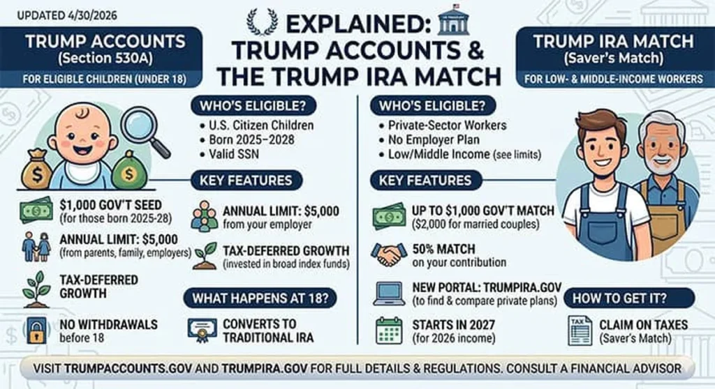 Retirement savings infographic with Trump IRA government logo