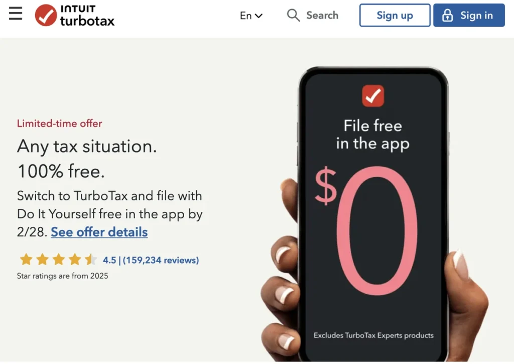 TurboTax free filing promotion graphic for mobile app