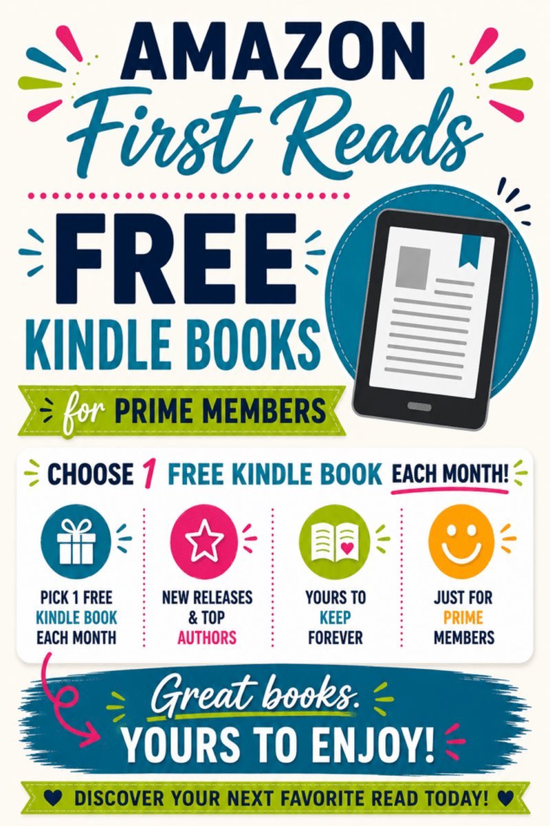 Vertical First Reads graphic promoting monthly free Kindle books