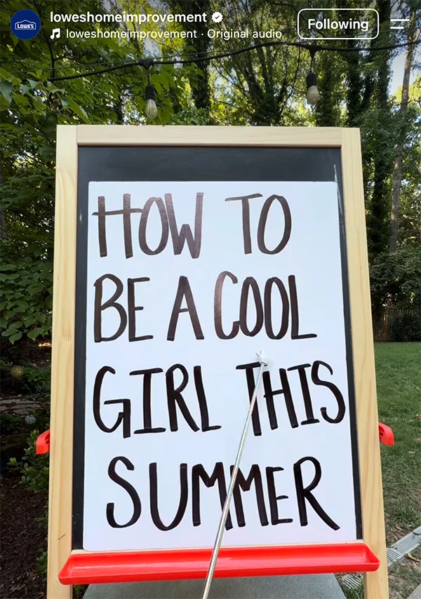 Lowe's lifestyle social post showing summer brand campaign