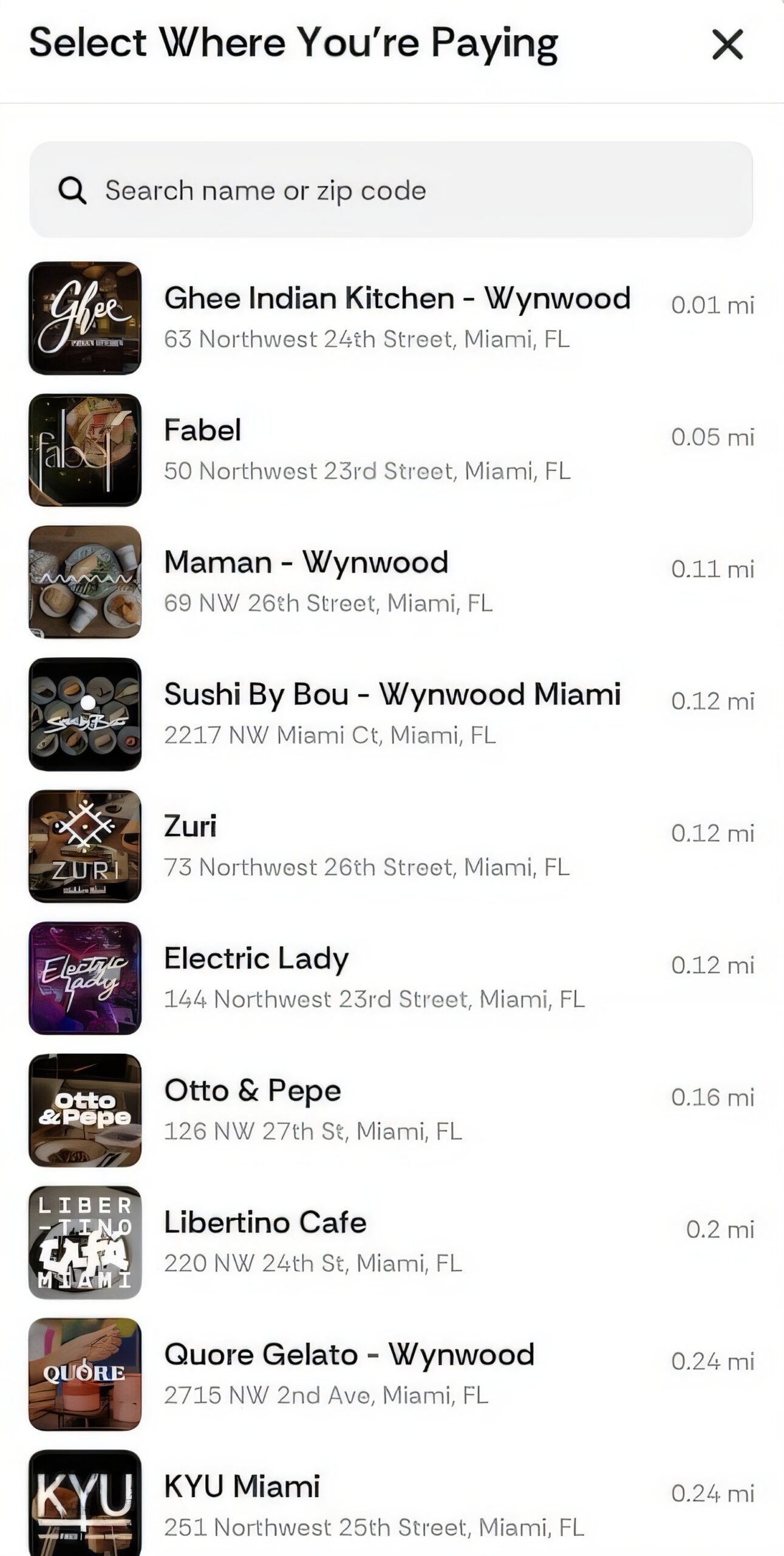 InKind app payment screen at a restaurant checkout