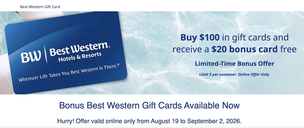 Best Western gift card bonus promotion banner