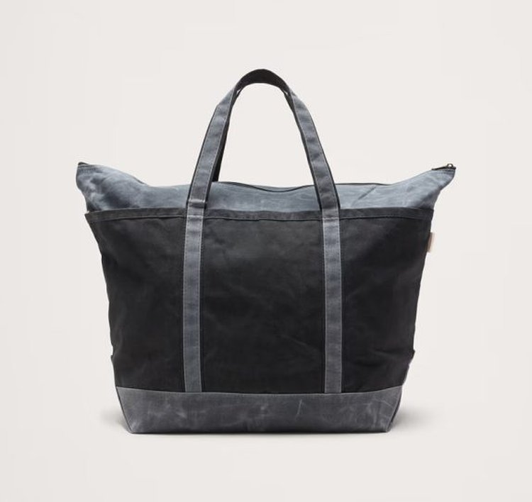 Waxed canvas tote bag in black and grey