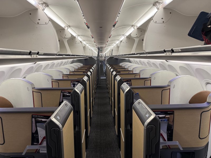 American Airlines cabin interior with rows of seats